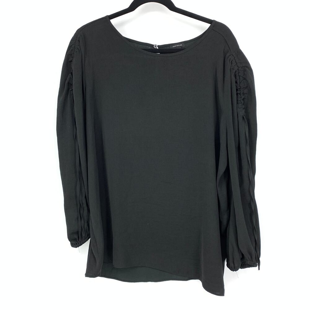 Ann Taylor Top Women's Size XL Cinched Long Sleeve Blouse Black